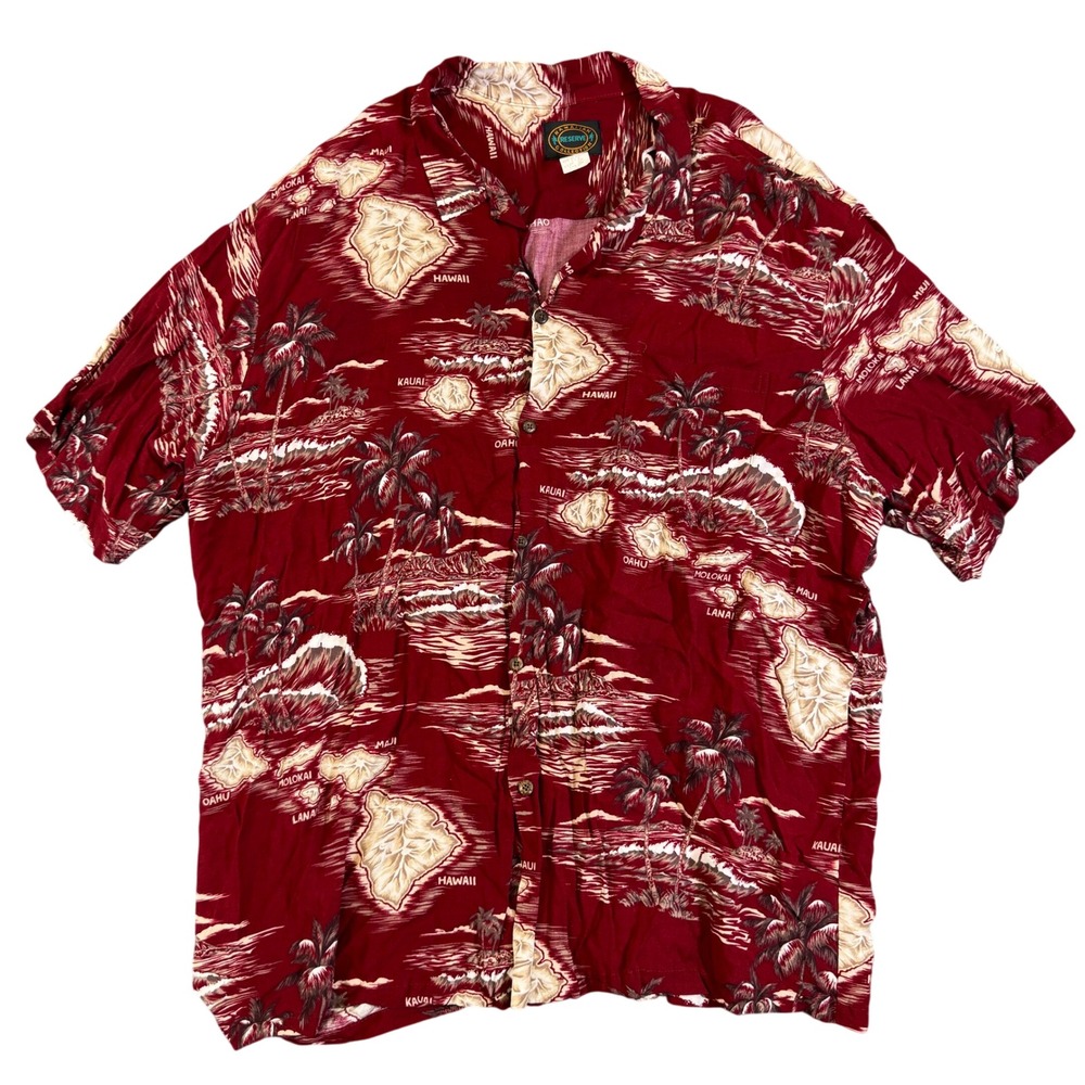 Hawaiian Reserve Collection Mens 3XL Red Rayon Island Map Aloha Shirt USA Made